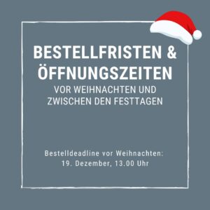 Mehr über den Artikel erfahren Bestellfristen vor Weihnachten und Öffnungszeiten